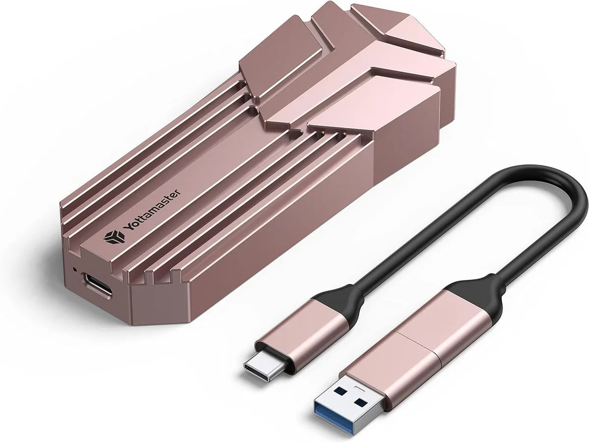 Rose gold aluminium enclosure for M.2 SSD with USB-C cable