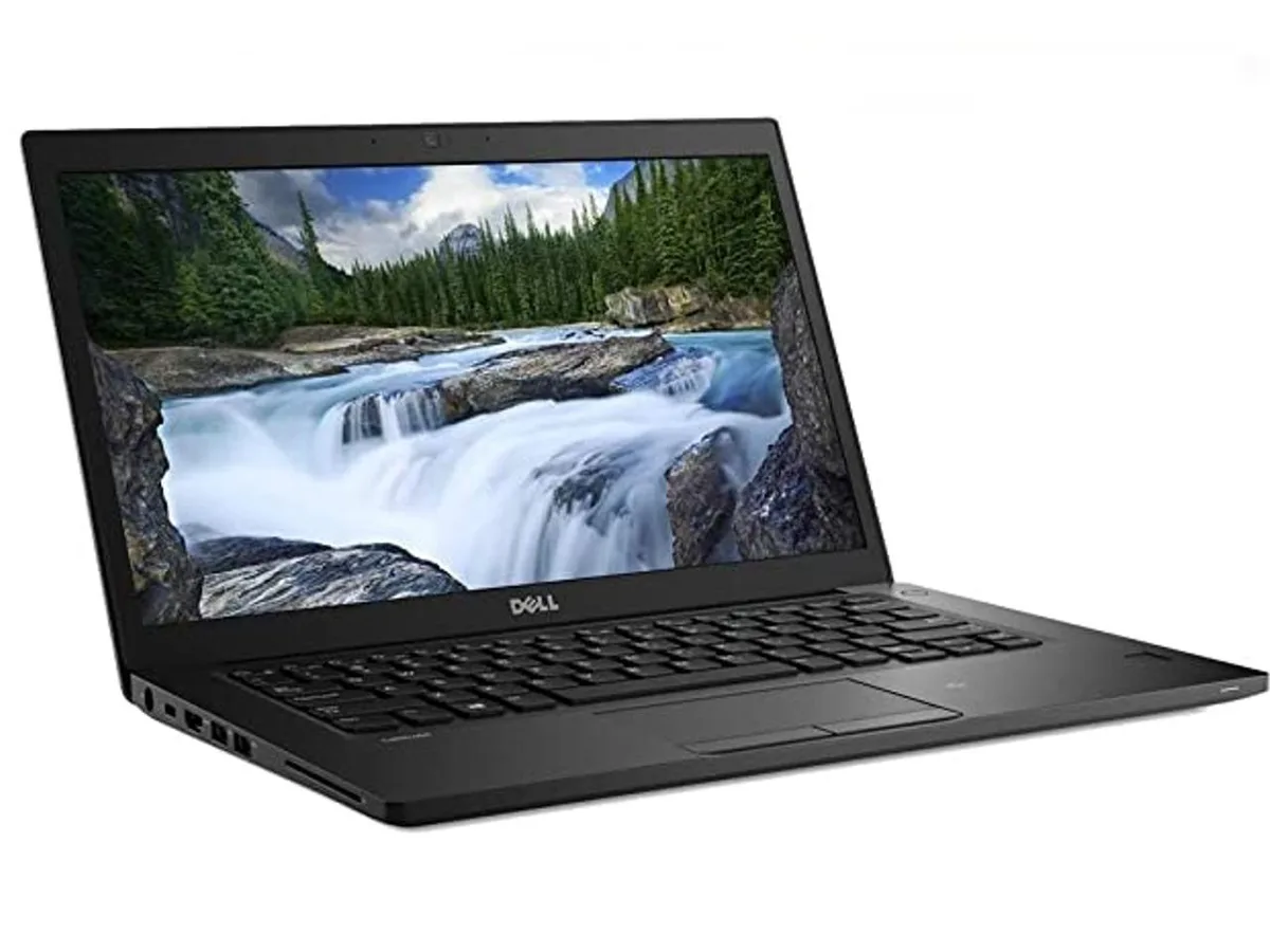 Silver Dell Latitude 7490 laptop, 14 inch screen, backlit keyboard, webcam above display