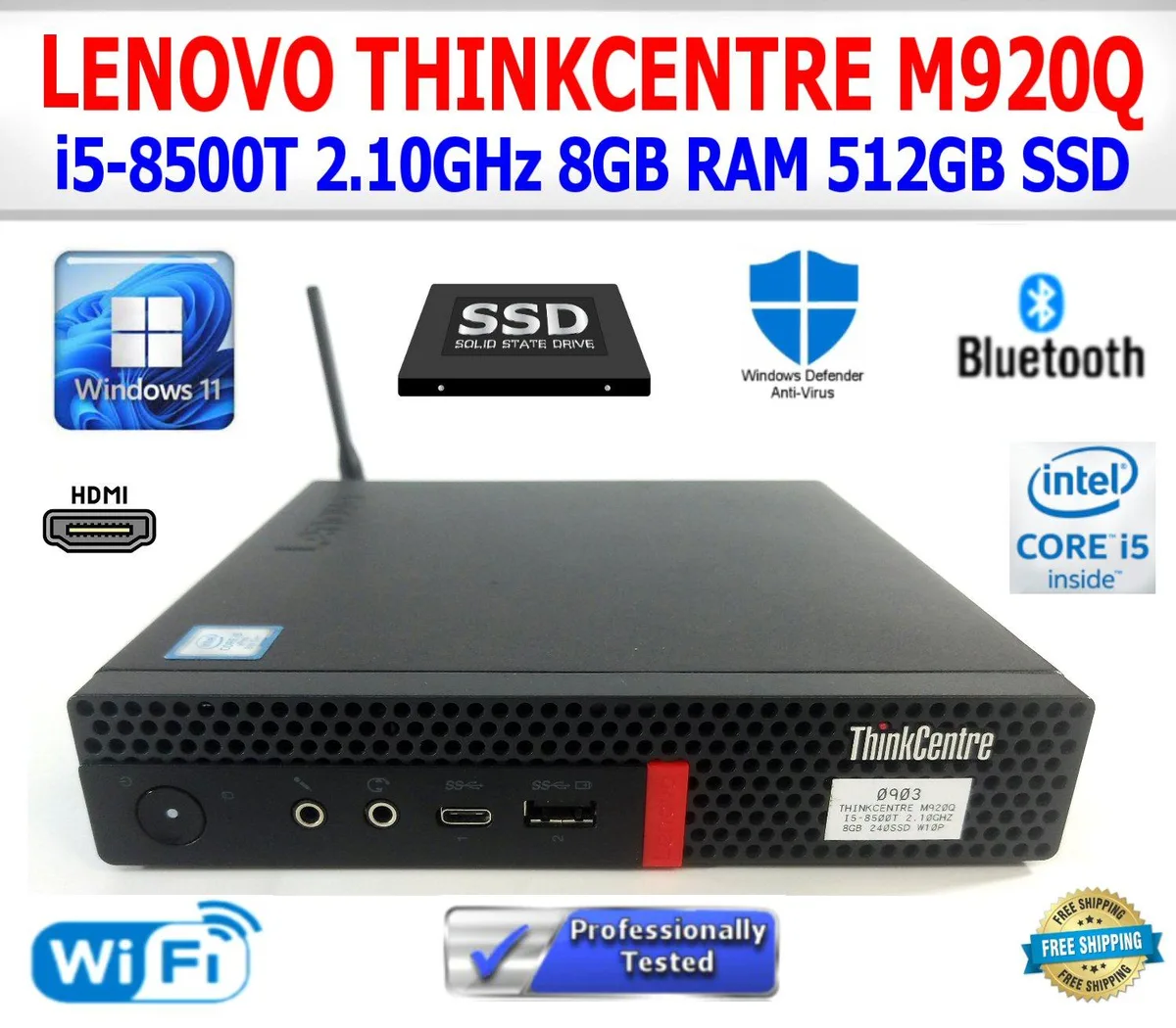 Lenovo ThinkCentre M920q mini desktop, black, compact square box