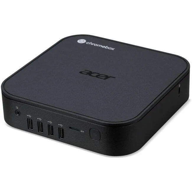 Compact black mini desktop, 1.7 by 6.6 by 6.5 inches, matte finish, no monitor included