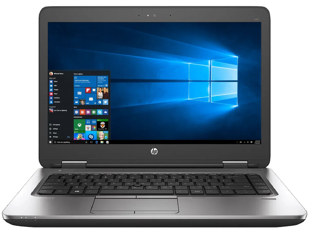 Silver 14.0 inch business laptop closed showing HP ProBook 640 G2 lid