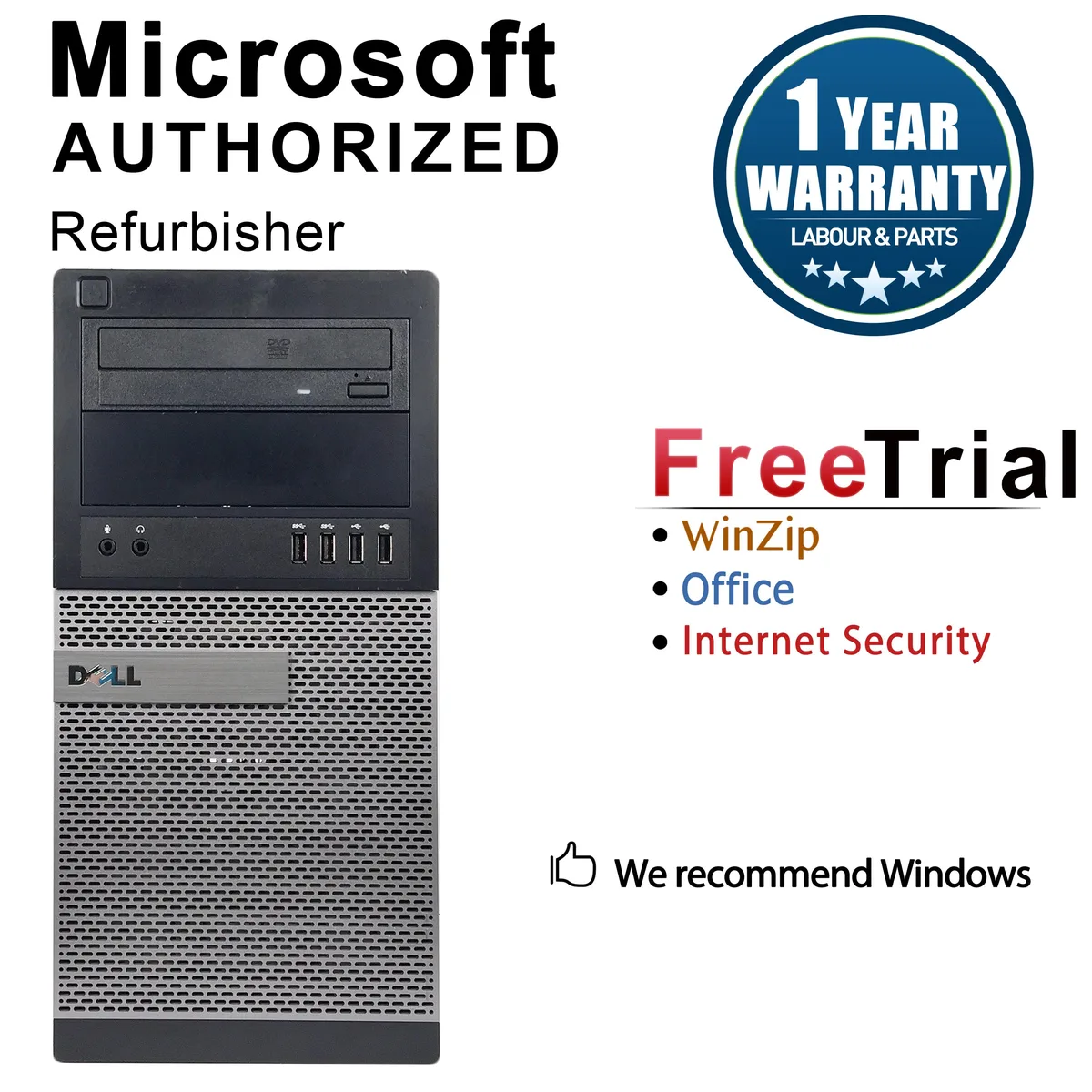 Black Dell OptiPlex 7020 tower desktop with USB keyboard and mouse