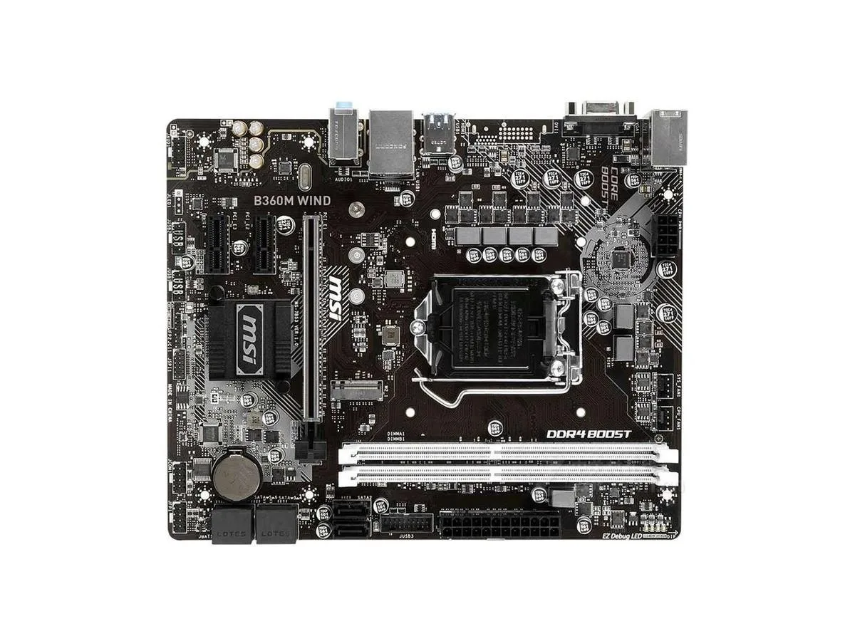 Green Micro-ATX motherboard with black slots and silver heatsinks