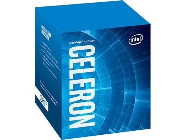 Square green ceramic chip with gold contacts and printed Intel Celeron G3930 text