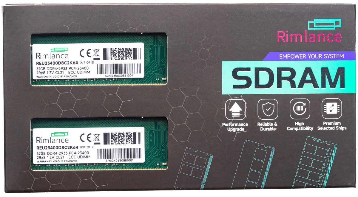 RIMLANCE RIMLANCE REU23400D8C2K64 64GB (2x32GB) DDR4 2933 ECC UDIMM 2Rx8 CL21 — photo du produit