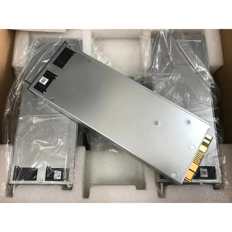 Rectangular silver ATX power supply module with ventilation slots and rear connector array