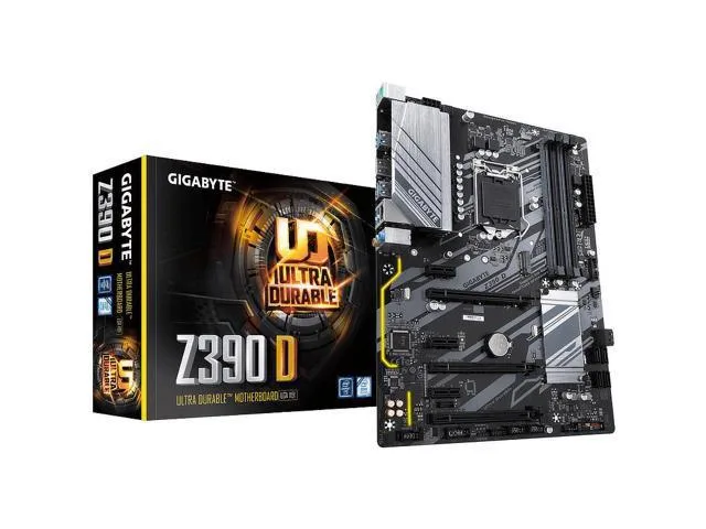 Full-size ATX motherboard in dark matte finish with four DDR4 slots and multiple expansion slots