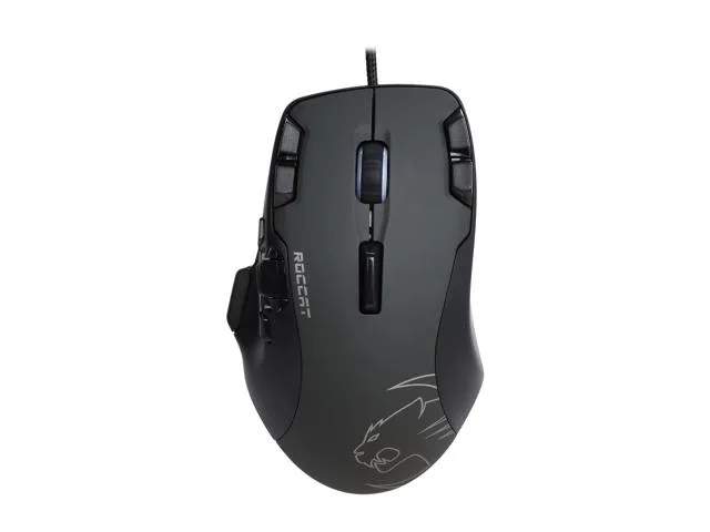 Black wired gaming mouse with 14 buttons and scroll wheel