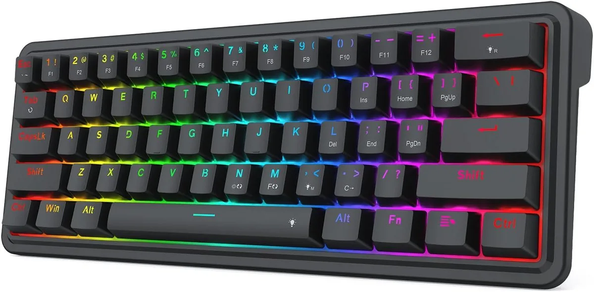 Redragon K722 compact 60 percent mechanical keyboard with 61 keys and RGB lighting