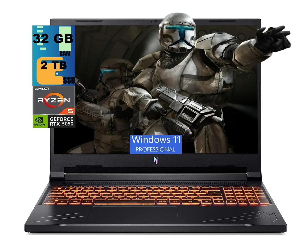Black 16 inch gaming laptop with backlit keyboard and 180Hz display