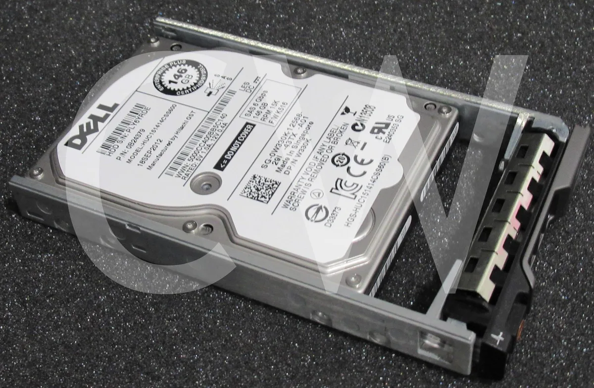 Small silver 2.5 inch SAS hard drive with circuit board visible