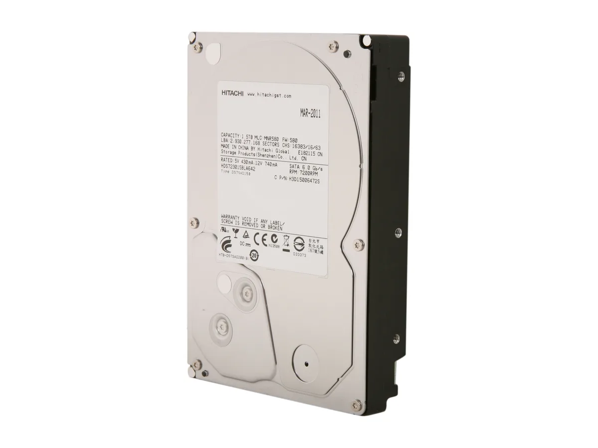 Silver 3.5-inch bare hard drive with circuit board visible