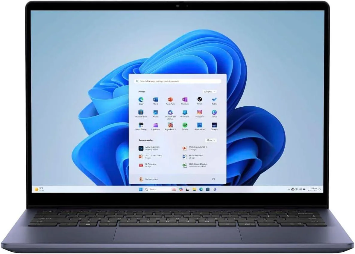 Blue 14-inch convertible touchscreen laptop with backlit keyboard