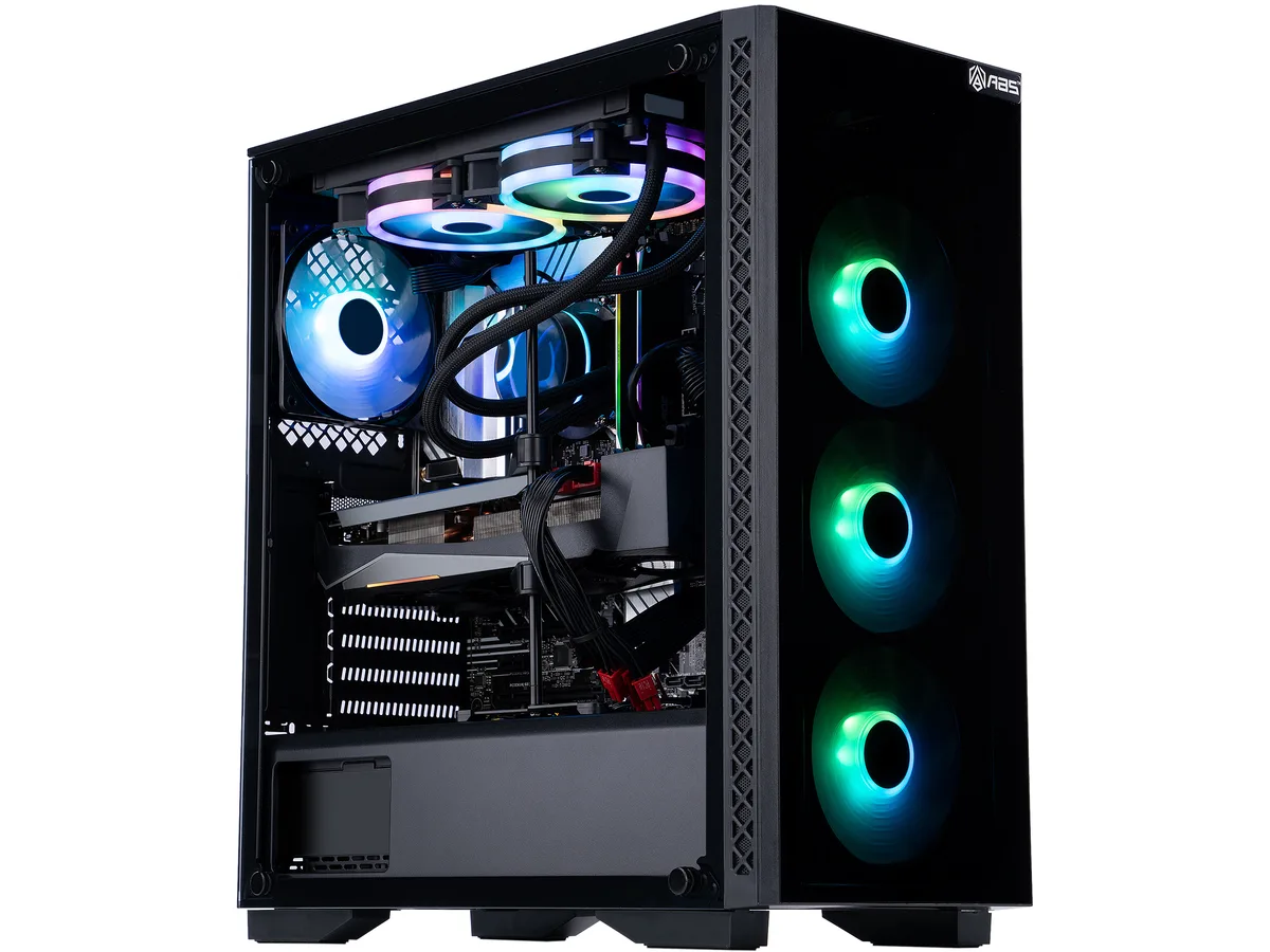Mid-tower gaming desktop in black Deepcool MATREXX 50 case with RGB AIO cooler and four RGB fans