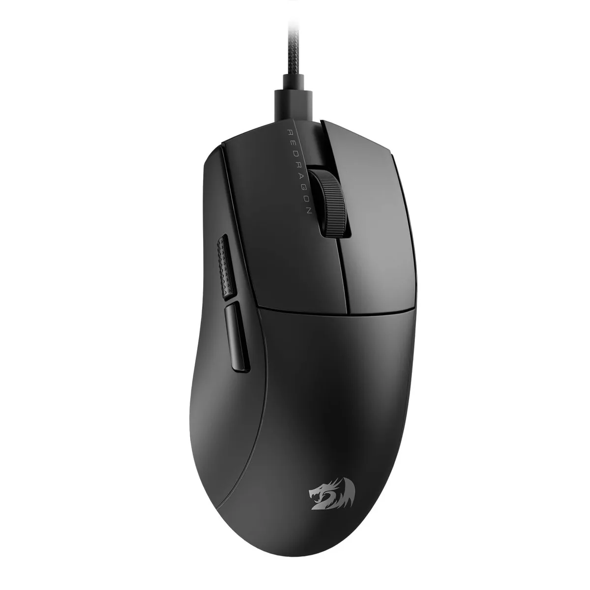 Lightweight black wired gaming mouse with ergonomic right-handed shape and five buttons