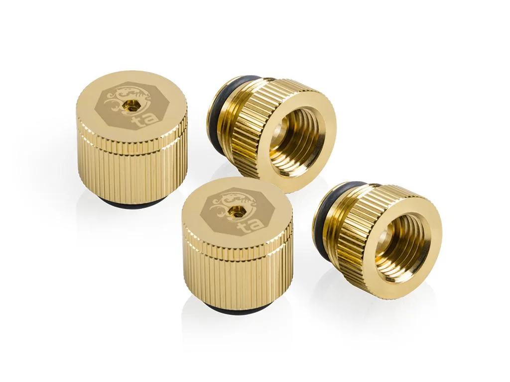 Two brass drain valves with knurled caps and male fittings