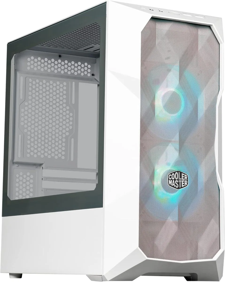 White mid-tower Micro-ATX case with mesh front panel