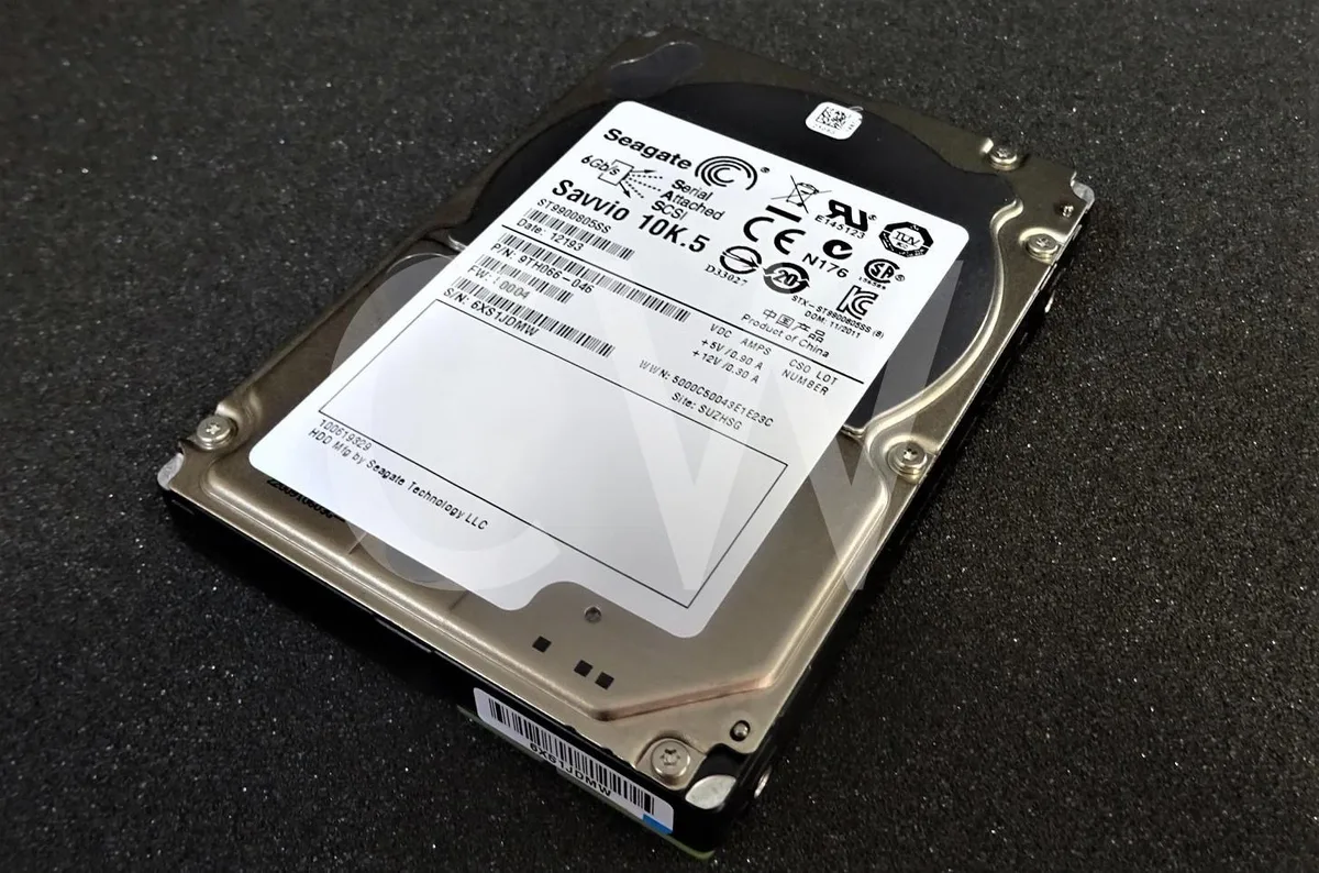 Silver 2.5 inch SAS hard drive with side label
