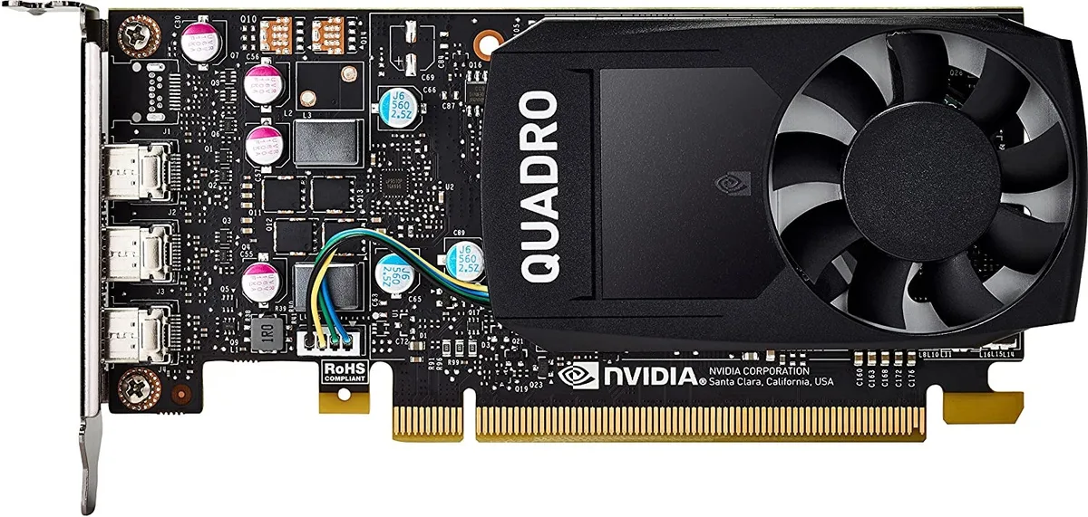 HP Quadro P400 graphics card, low-profile form factor, matte black finish with silver bracket