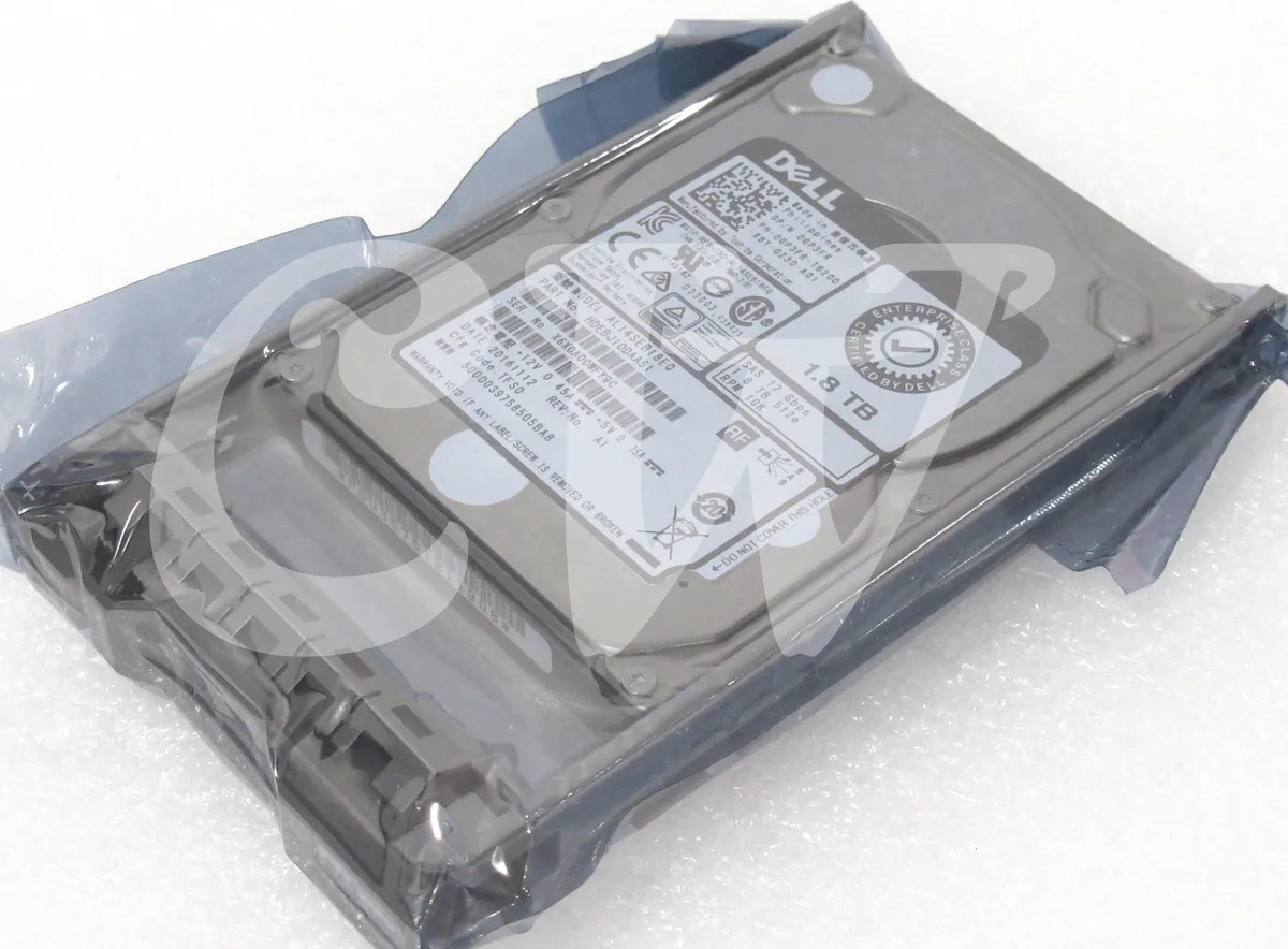 Silver 2.5 inch Dell SAS hard drive with label