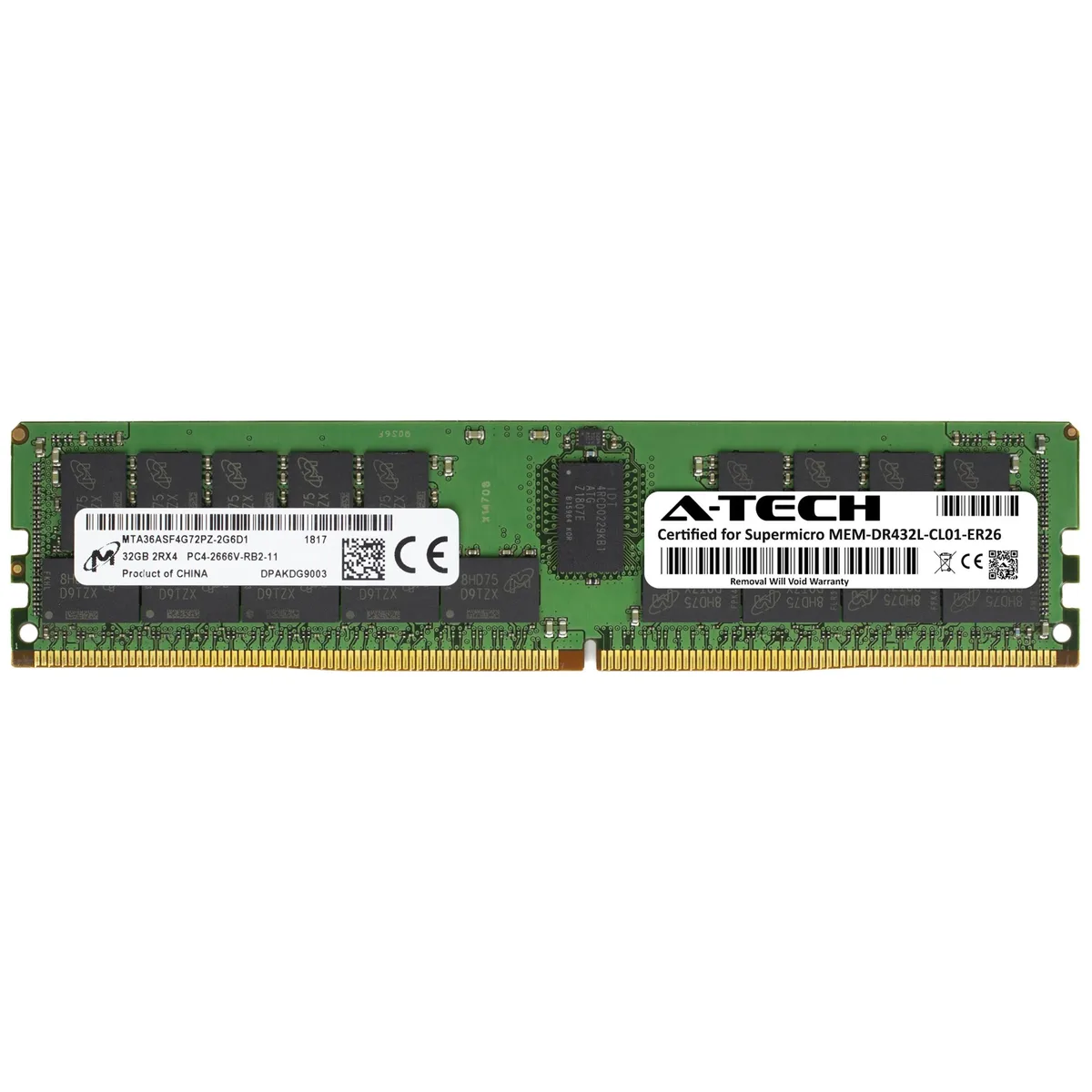 A single green 288-pin DDR4 RDIMM module with black memory chips and a silver label