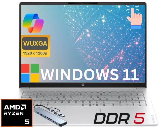 HP HP OmniBook 3 laptop AMD Ryzen 5 40 8GB DDR5 512GB SSD 16" FHD+ Touch Silver — photo du produit