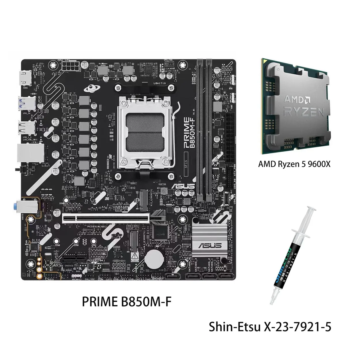 ASUS PRIME B850M-F motherboard with Ryzen 5 9600X processor installed