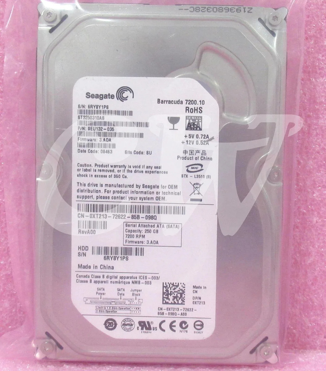 Silver 3.5 inch SATA hard drive with green circuit board visible