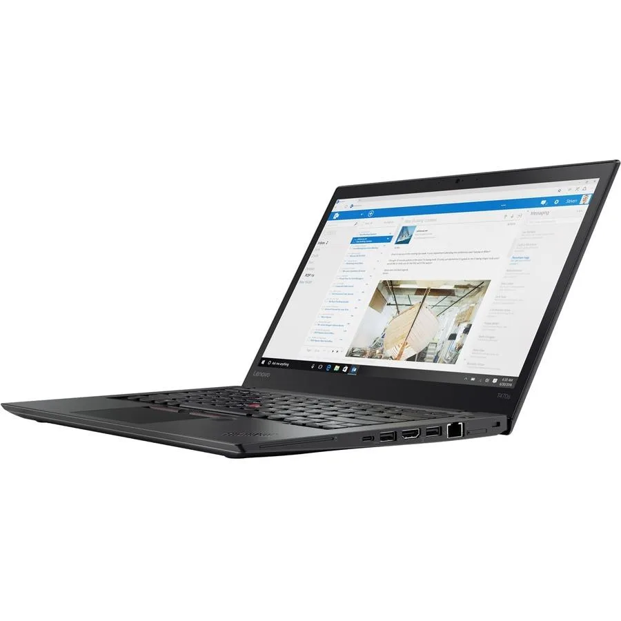 Silver 14-inch business laptop, matte finish, compact keyboard with red pointing stick