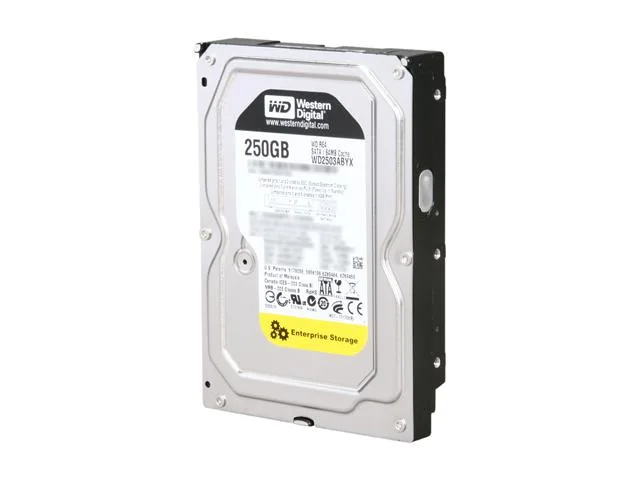 Silver 3.5 inch bare hard drive with circuit board visible