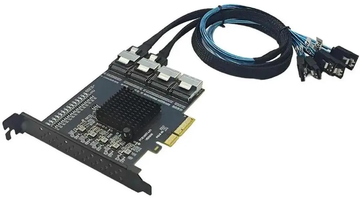 SMUGDESK SMUGDESK PCIe X4 16-Port SATA 3.0 Expansion Card with MiniSAS SFF-8073 Riser and SFF-8087 Cables — product photo