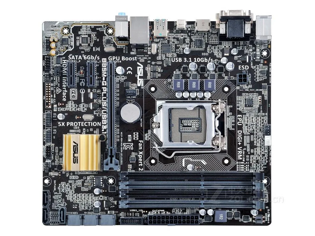 Green Micro ATX motherboard with silver CPU socket and black SATA ports