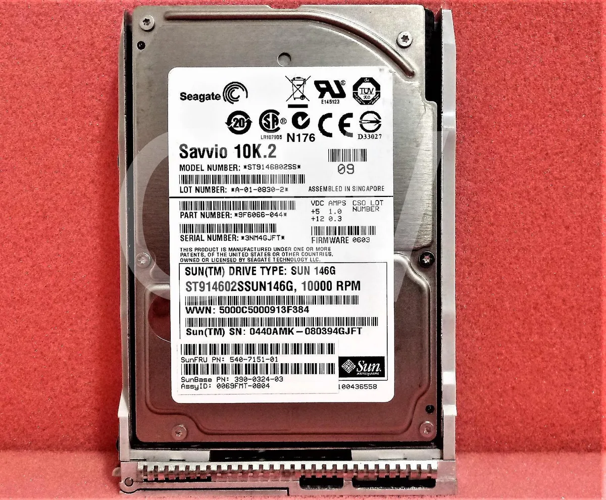 Small silver 2.5 inch SAS hard drive mounted in black caddy tray