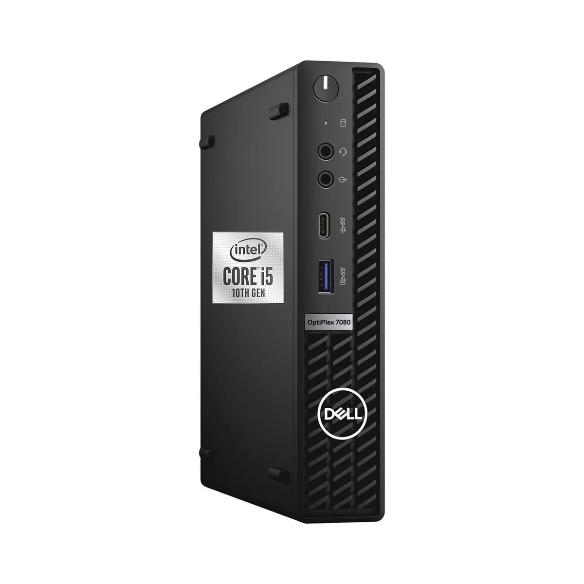 Small black desktop cube with front USB-C port and power button