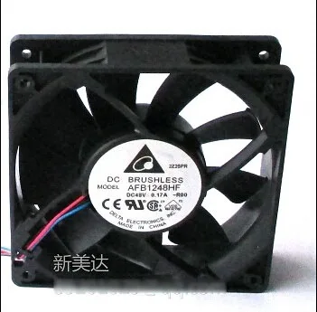 Black 120mm square DC cooling fan with three-wire connector