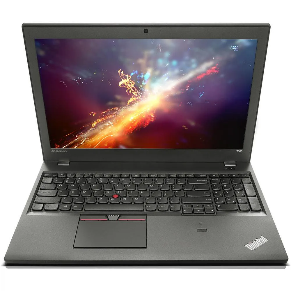 Gray Lenovo ThinkPad T560 clamshell laptop with matte 15.6 inch display