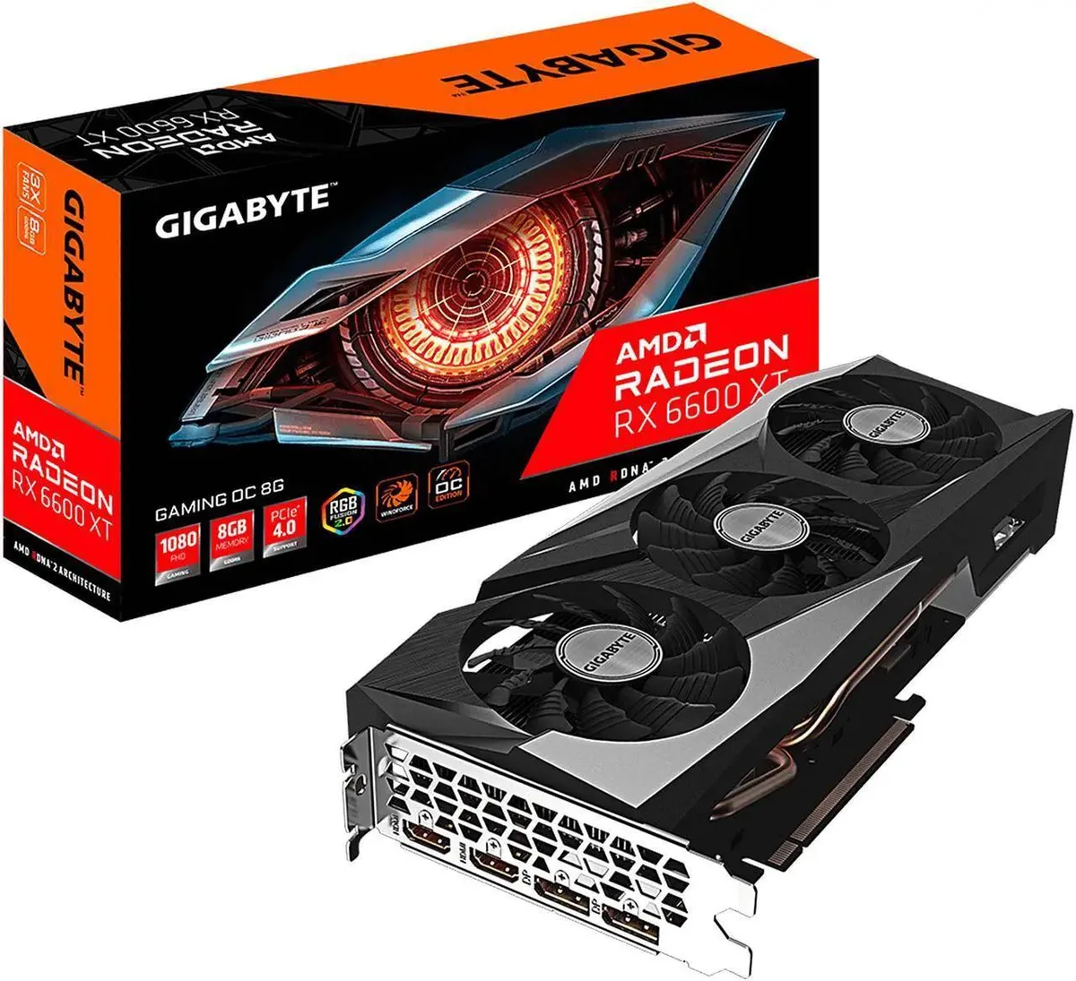 GIGABYTE Radeon RX 6600 XT triple-fan graphics card with metal backplate