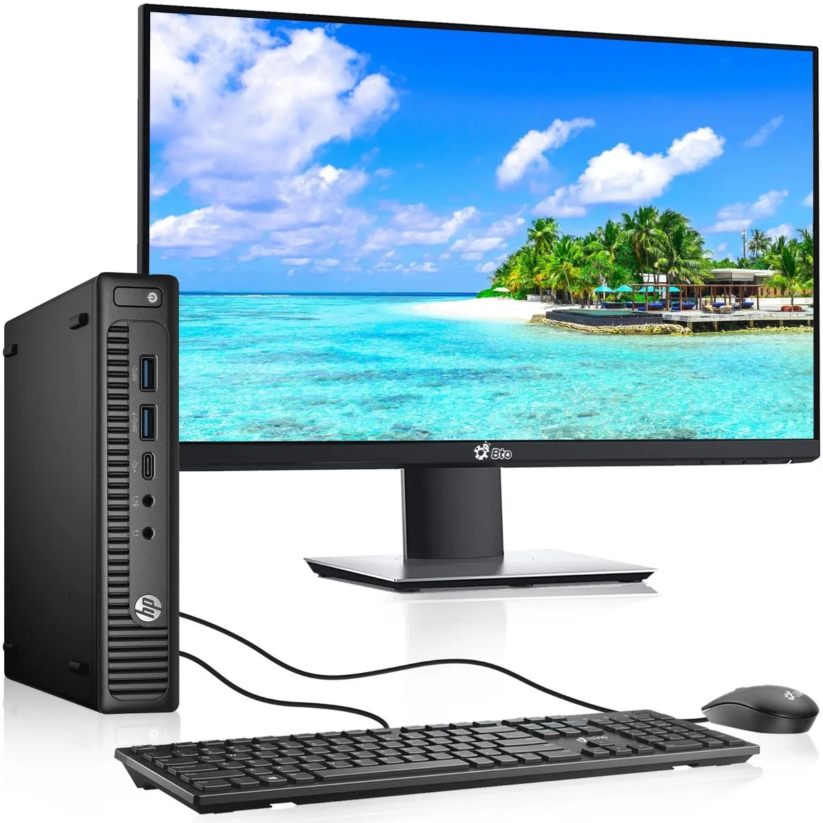 HP HP ProDesk 600 G2 Mini desktop PC Core i3-6100T 3.20 GHz 16 GB DDR4 256 GB NVMe 22" monitor Windows 11 Pro — product photo