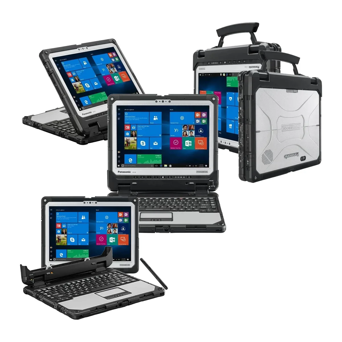 Silver detachable rugged 2-in-1 tablet with backlit keyboard attached