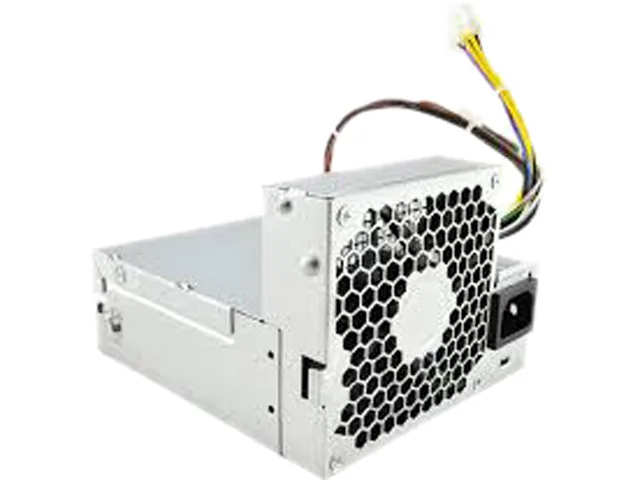 Rectangular metal power supply unit with four output connectors
