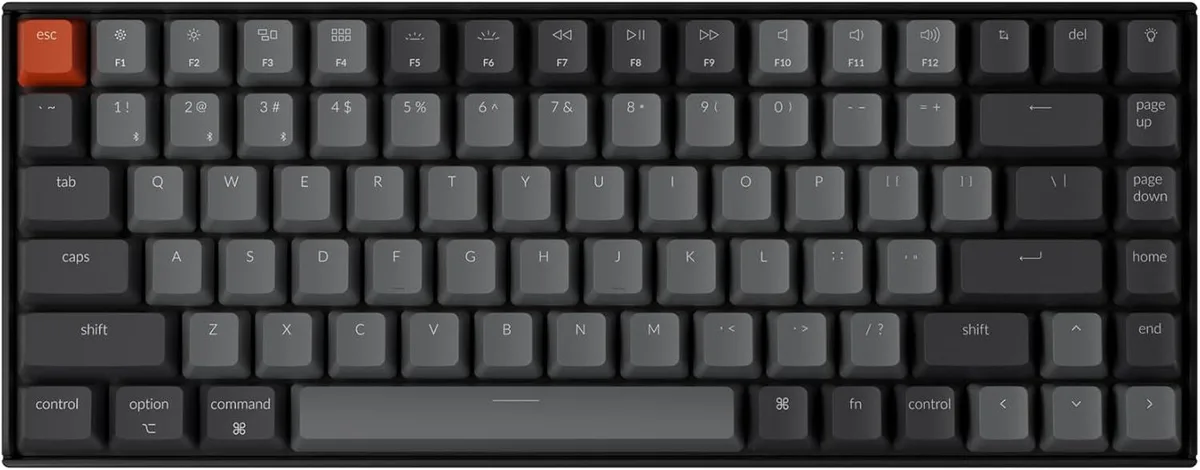 Compact 75% mechanical keyboard with white LED backlight and shine-through keycaps
