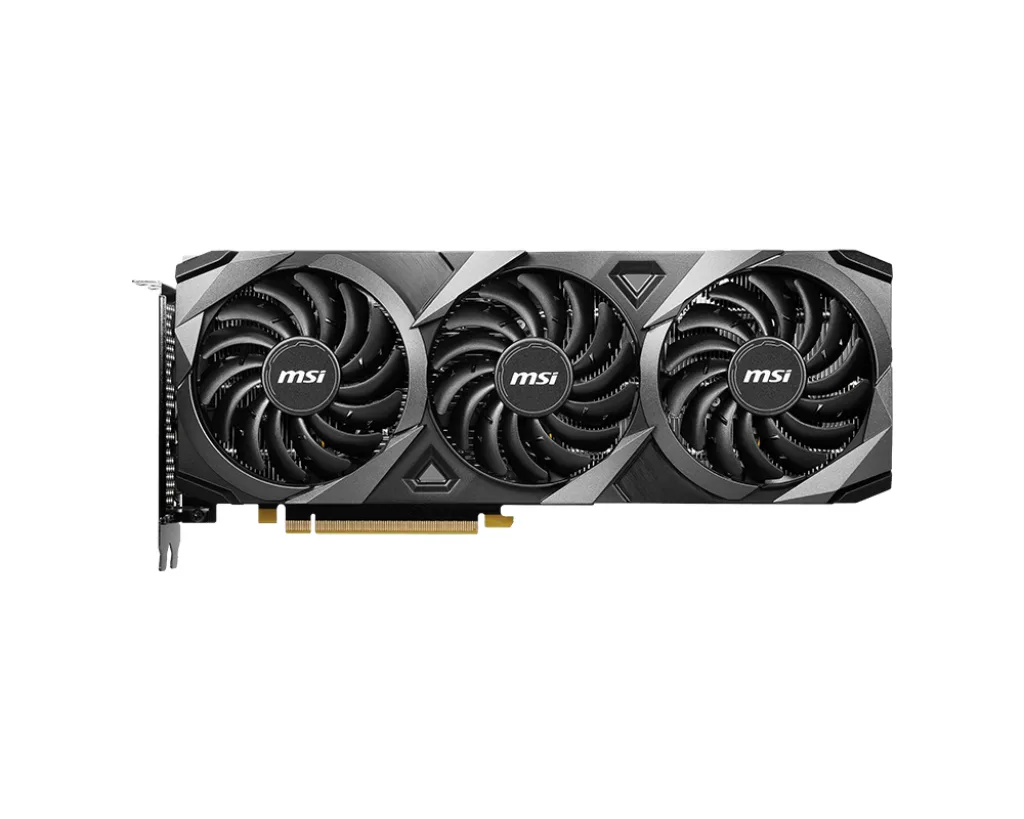 MSI RTX 3060 Ti Ventus 3X triple-fan graphics card in dark grey and black