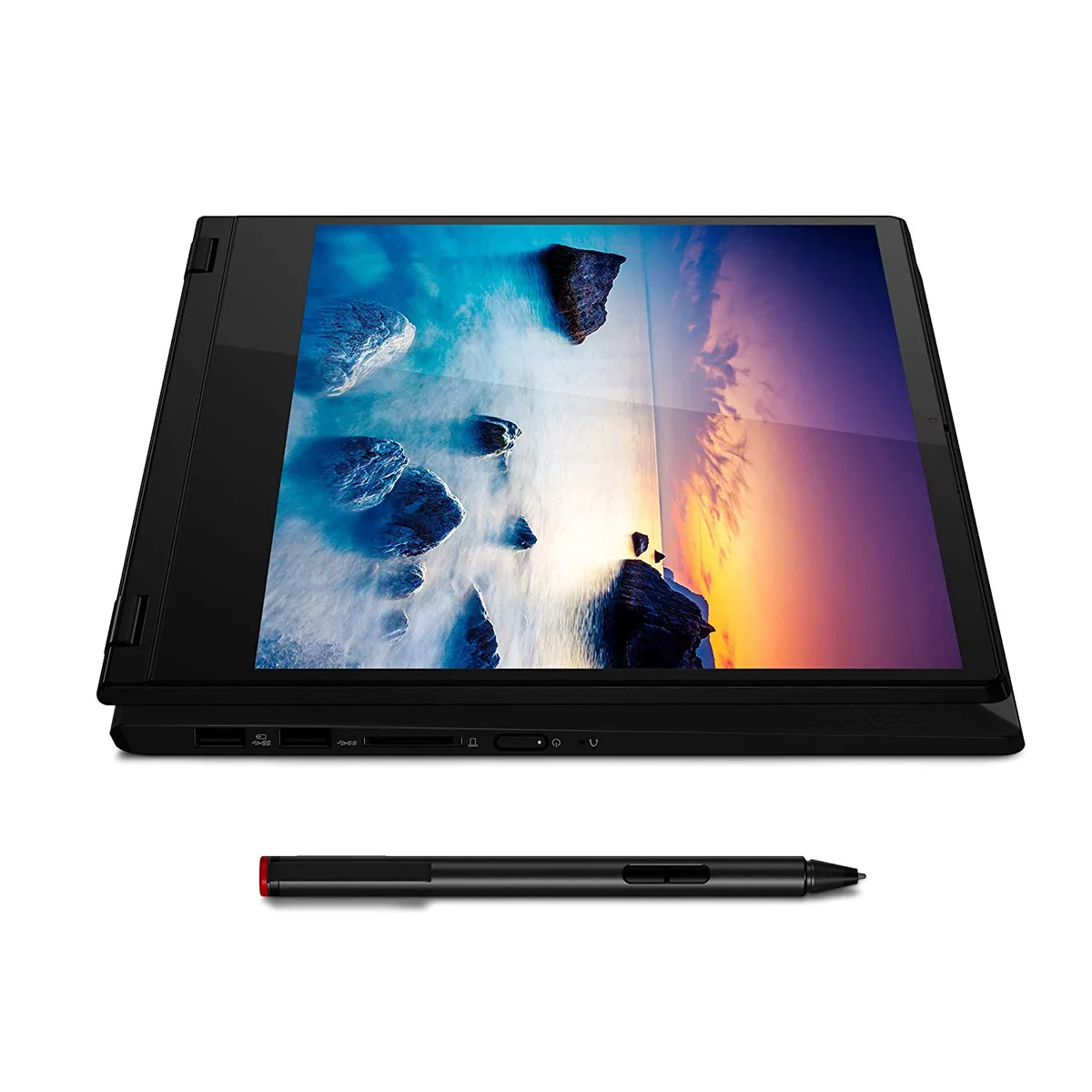 Black Lenovo Flex 14 2-in-1 laptop with 14 inch FHD touchscreen and active pen
