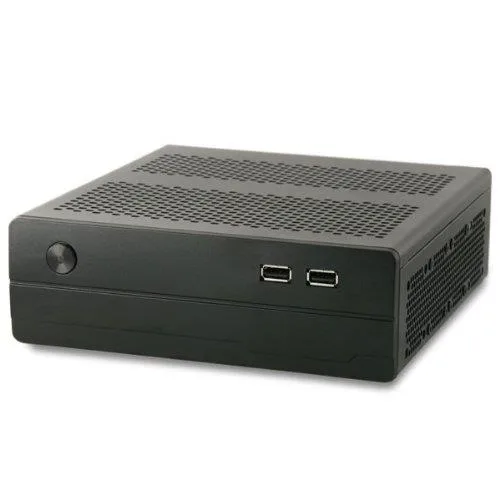 Black compact Mini-ITX case 557 fanless design no side window USB 2.0 front ports 7.7 x 7.5 x 2.6 inches
