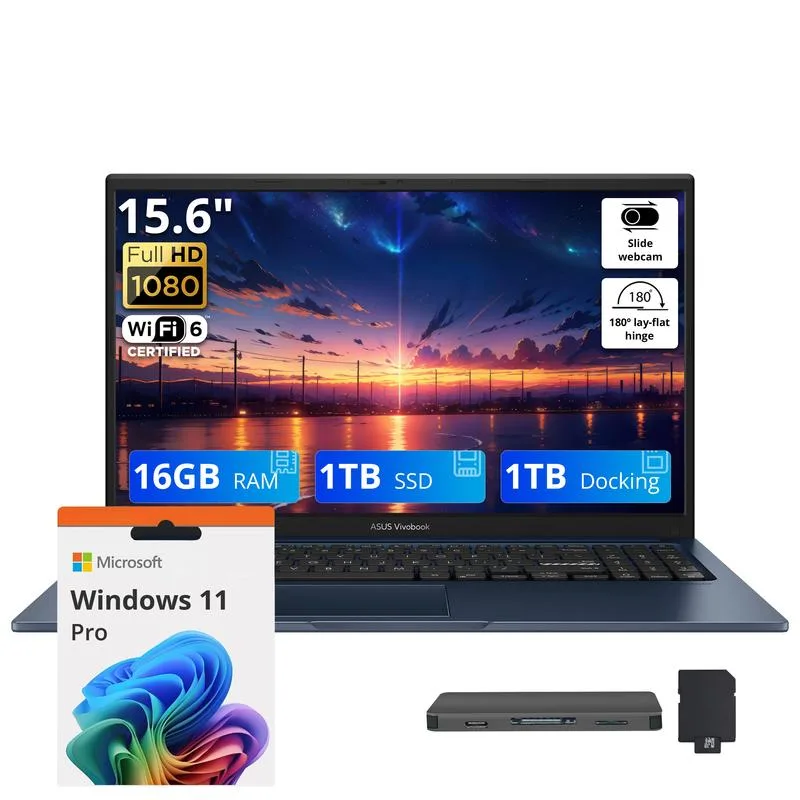 ASUS ASUS Vivobook 15.6" FHD Business Laptop Intel Core 3 100U 16GB 1TB SSD + 1TB Docking Station Quiet Blue — Produktfoto