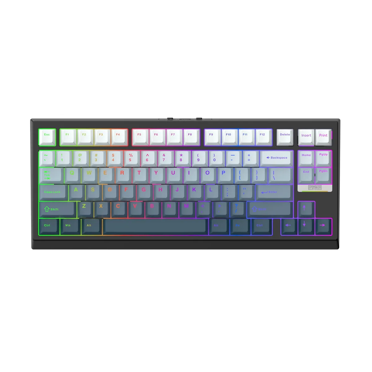 Compact 75% keyboard with 84 PBT keycaps, RGB backlighting and a plastic case