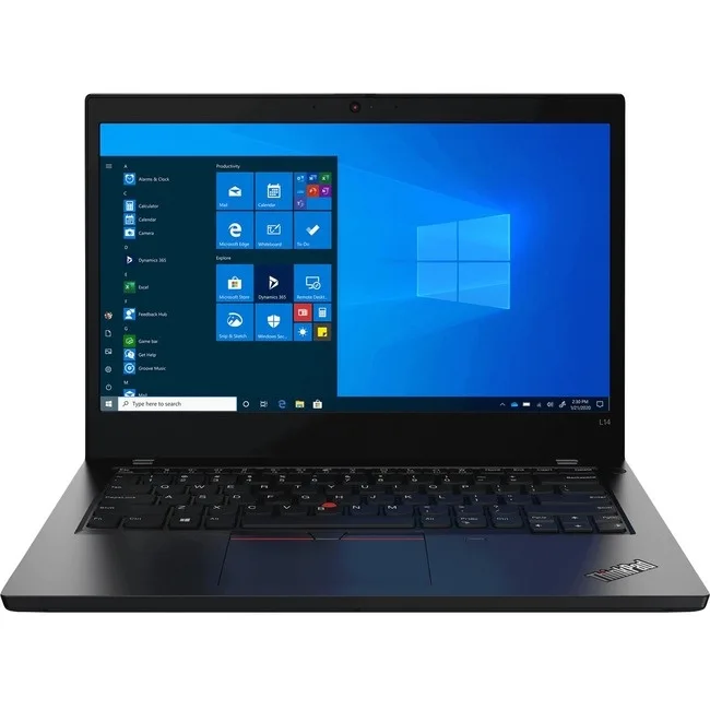 Black 14-inch ThinkPad L14 Gen 2 laptop with matte anti-glare display and aluminium top cover