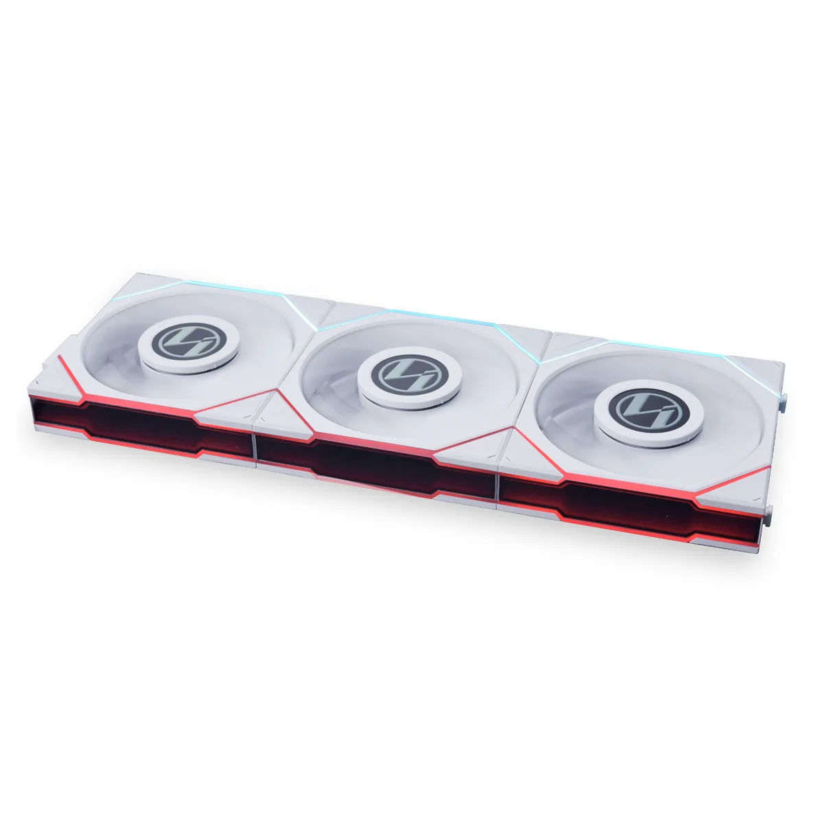Three white 120 mm square fans with LCD screens, 28 mm thick, in a pack of three