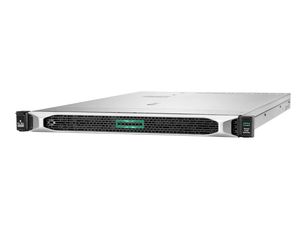 Silver 1U rack server chassis with front drive bays and power supply