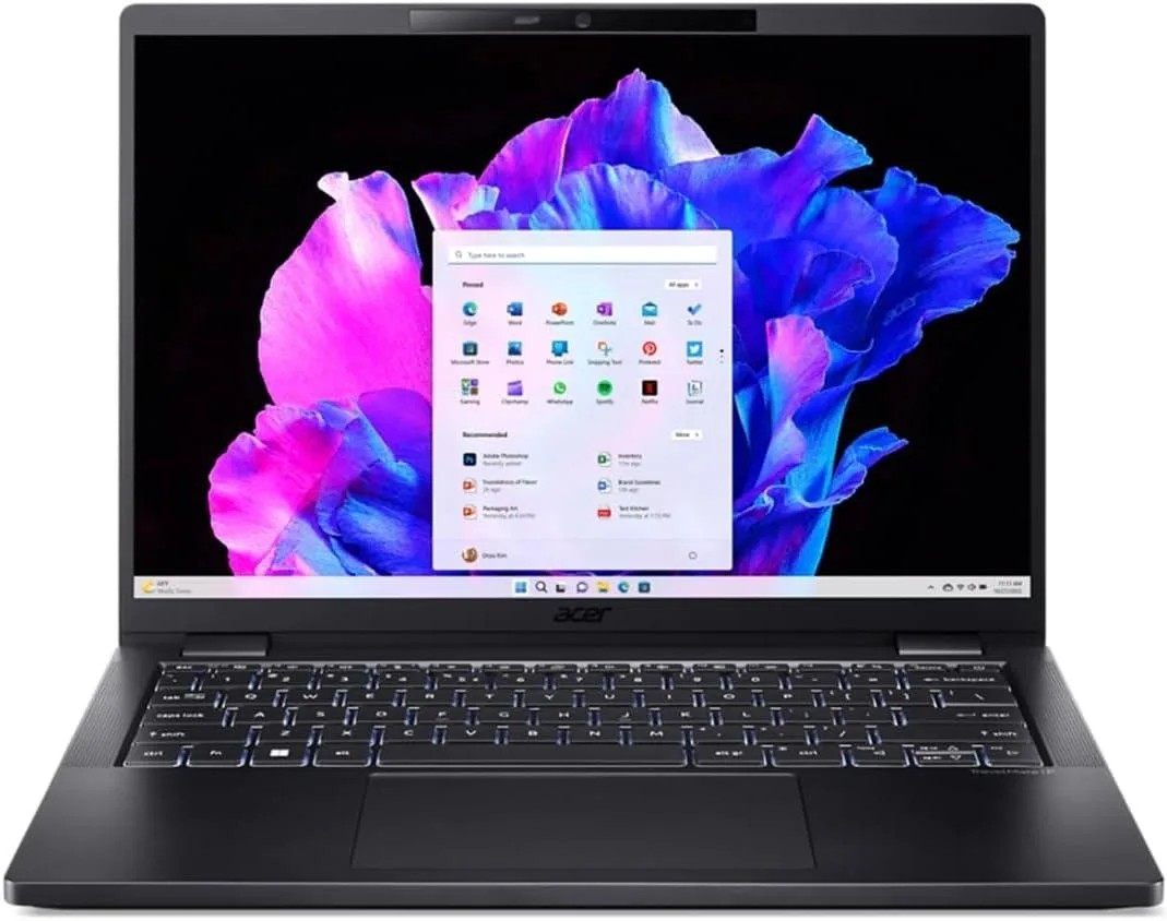 Black 14 inch laptop with matte screen, closed lid showing silver Acer logo